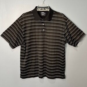 PGA Tour Polo Shirt Mens Large Black Polyester Striped Classic Golf Performance